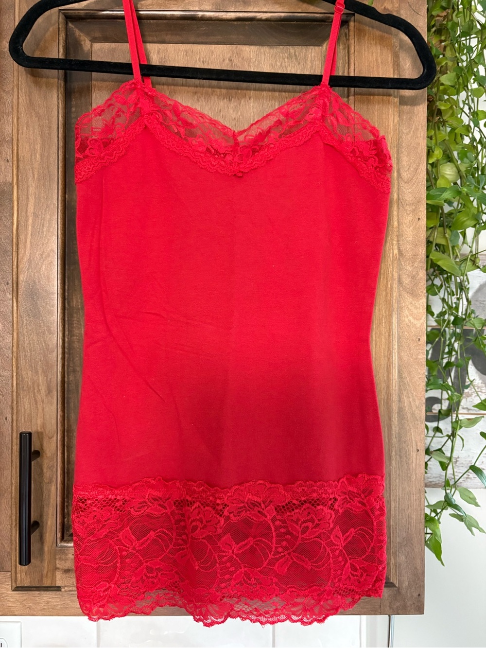 Vanity Red Lace-Trim Camisole Slipo